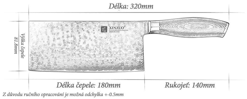 Univerzální čínský nůž TAO XinZuo Ya B20 velikost
